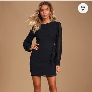 Lulus "NWT" Much Love Black Swiss Dot Long Sleeve Tie-Front Mini Dress. Size M